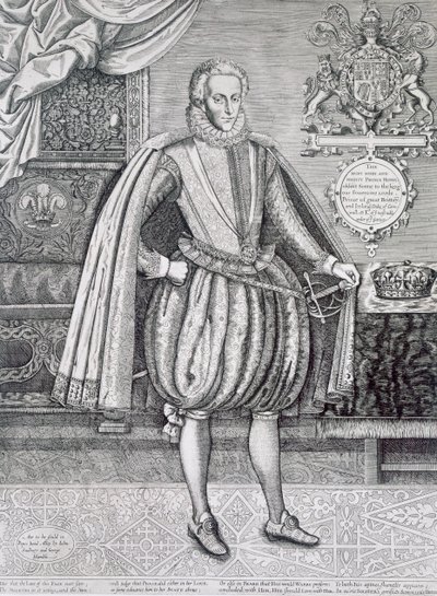 Porträt von Henry, Prinz von Wales (1594-1612) aus dem Book of Kings, graviert von Renold Elstrack (1571-c.1630) 1612 von English School